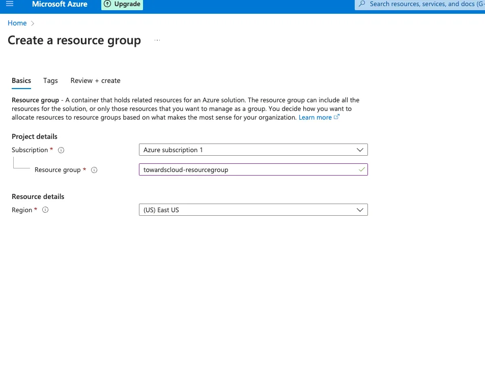 Azure Create a Resource GRoup 1