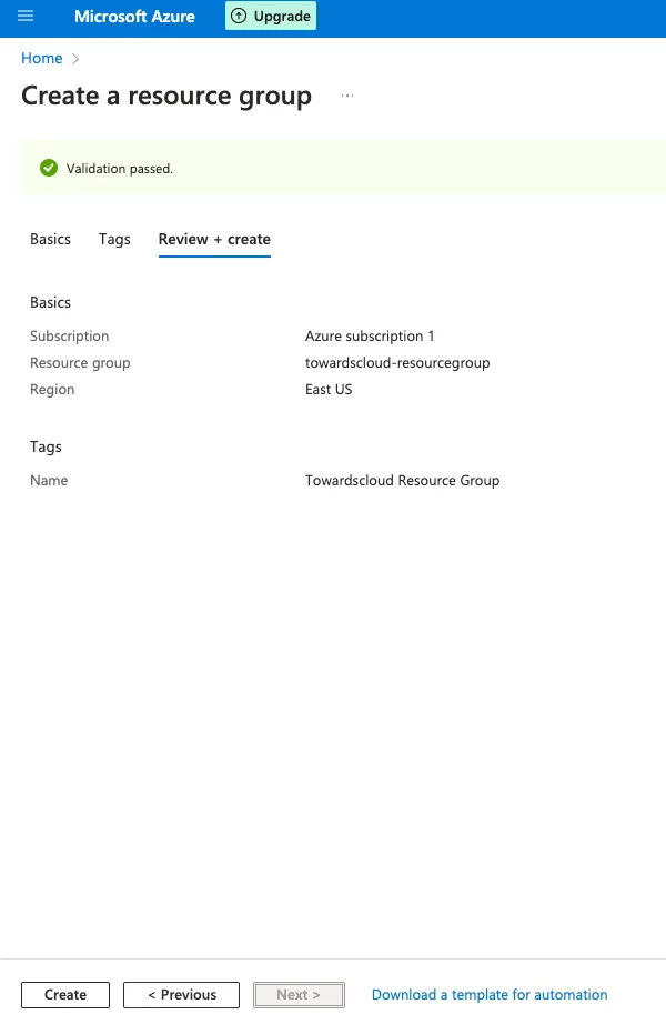 Azure Create a Resource GRoup 3