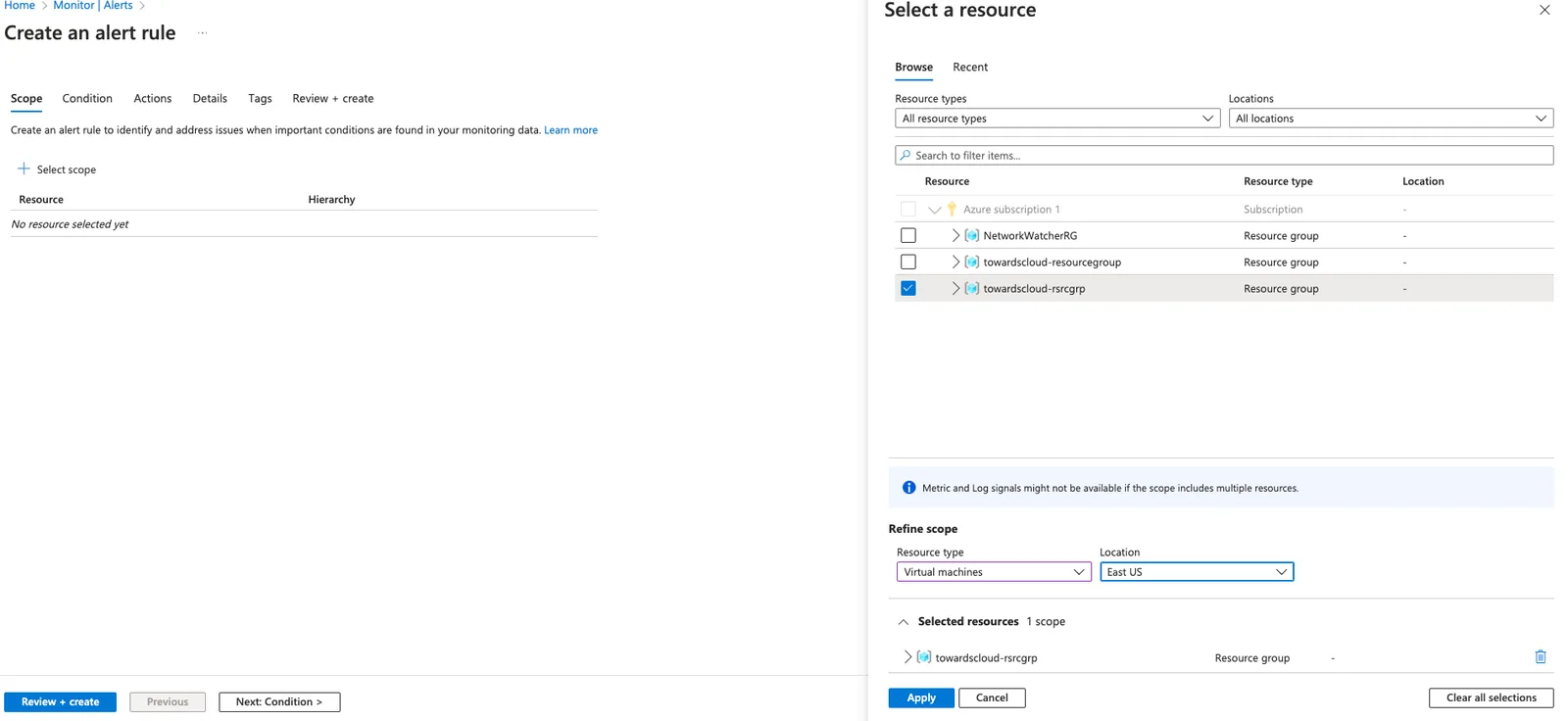 Azure Create Monitor Rule 1