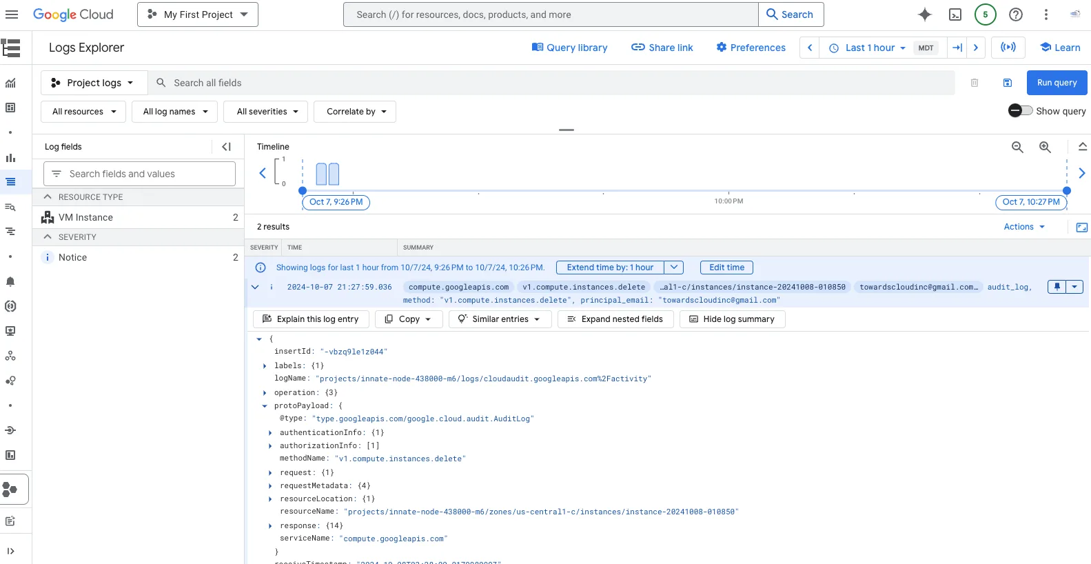 GCP Cloud Logging Screenshot 1