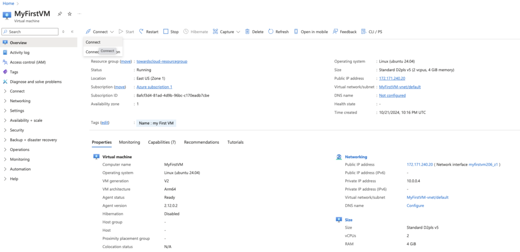 Azure-Connect-VM