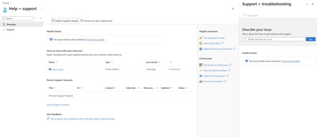 Creating a new support request in the Azure Portal-1